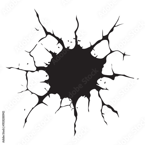 Abstract Black Burst Hole with Radial Crack Lines Vector Art