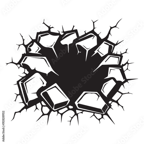 Black and White Broken Wall Effect with Jagged Fragments and Sharp Cracks