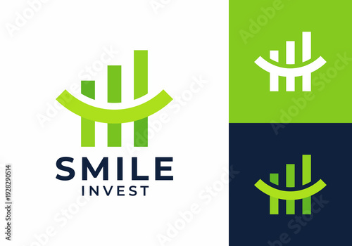 smile with chart logo. happy business finance icon design concept