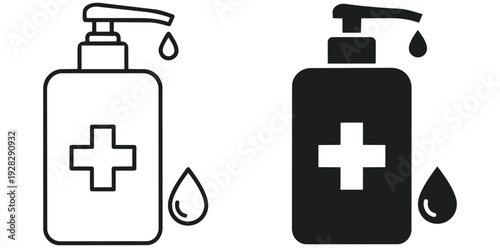 Hand sanitizer hygiene icon set vector icon set editable stroke outline symbol design collection isolated graphic element modern minimal style interface concept vector icon set editable stroke outline