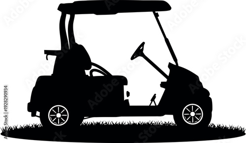 Golf Cart Driving On Grass Field With Clear Sky