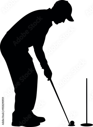 Golfer preparing to putt on a well manicured green