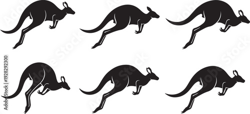 A sequence of kangaroo illustrations showcasing various stages of movement