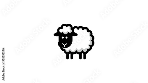 Cute Cartoon Sheep Icon Illustration. Simple Black and White Farm Animal Graphic Design Element, Minimalist Vector