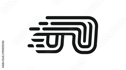 Modern abstract stylized glasses or goggles icon with motion blur effect, representing speed, technology, digital vision, or virtual reality.