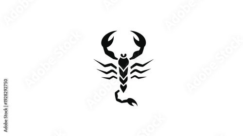 Stylized black scorpion silhouette icon, a dangerous insect symbol or astrological sign, isolated on a clean white background.