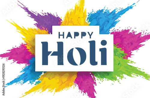 Vibrant Holi Celebration with Colorful Powder Splatter and Joyful Atmosphere, Captured from a Front View