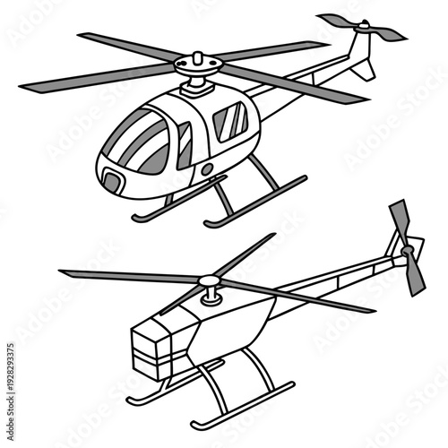 Of two gray helicopters on white background aircraft