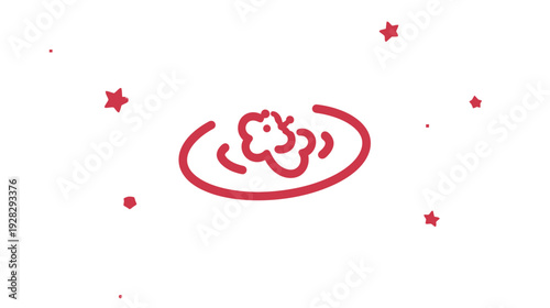 Red Line Art Galaxy Icon with Scattered Stars on White Background - Space, Universe, Astronomy Illustration