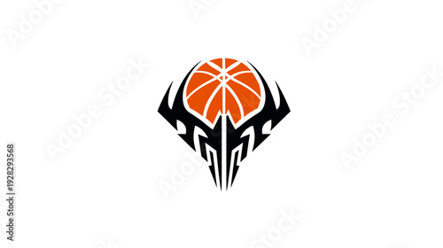Dynamic Basketball Graphic with Tribal Design Element. Sport, Competition, and Power Symbol. Abstract Vector Illustration