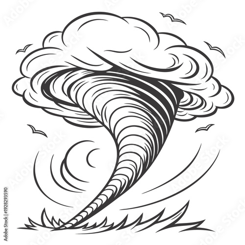 Black and white of a rotating cloud tornado storm weather