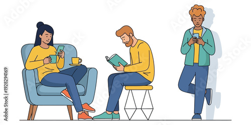 vector illustration of a group of people studying