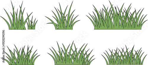 Grass patch collection, green plant vector illustration set, lawn nature artwork, landscaping design concept, cad drawing flat vector illustration