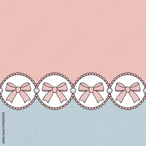 
Pastel Pink & Blue Background with Cute Bow Scalloped Lace Border and Pearl Accents – Sweet Girly Pattern for Baby Shower, Birthday, Wedding & Feminine Designs 