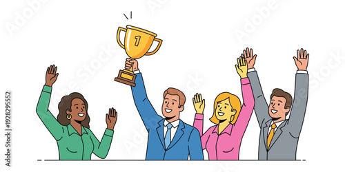 Vector illustration of a group of people celebrating a team's success. For business banner needs.