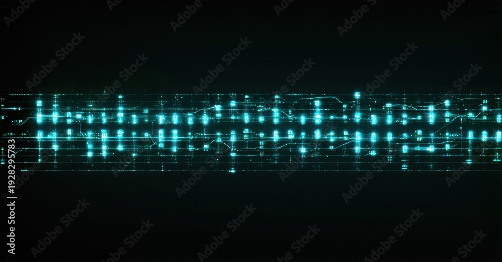 Obraz premium Digital data stream visualization. Glowing lines represent information flow, complex network, futuristic aesthetic. Dark background emphasizes bright elements.