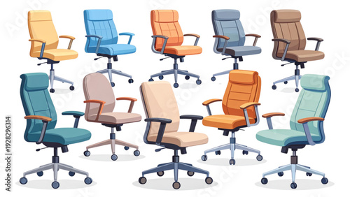 Minimal Office Chair Collection with Ergonomic Seating Flat Vector Pack