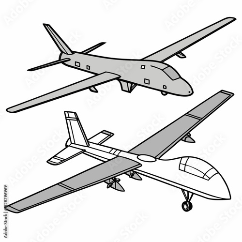 Of two gray unmanned aerial vehicles drone aircraft