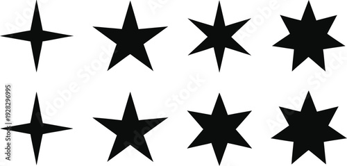 Black Stars Shapes Four, Five, Six, and Seven Points

