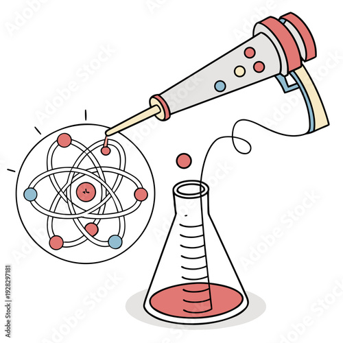 Of a particle accelerator transferring energy to an atom and a beaker