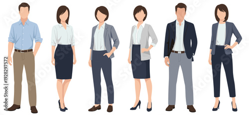 Diverse Business Professionals Posing in Formal Attire Isolated on white background