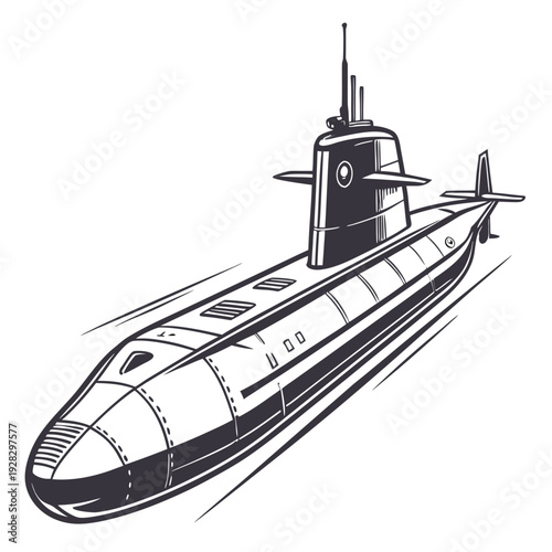 Black and white of a submarine defense military underwater