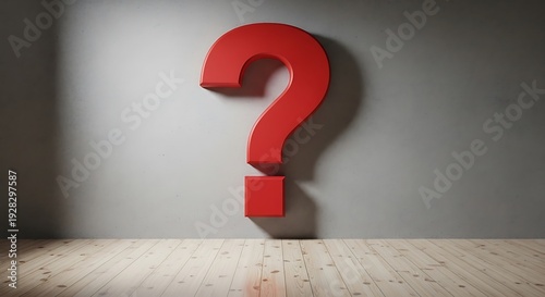 A bold red question mark stands out against a plain gray background.