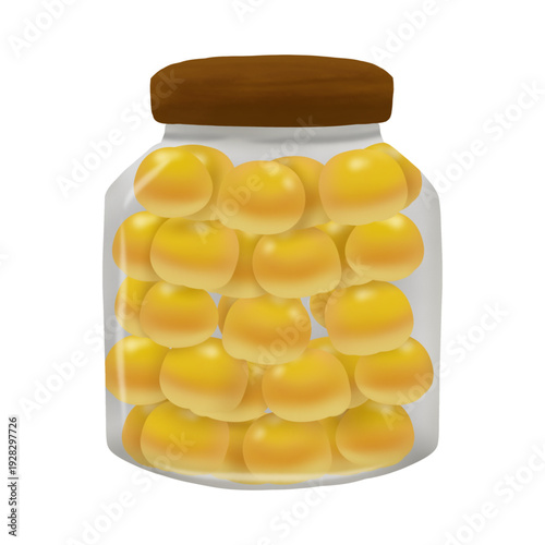 Bild auf Leinwand Jar of Yellow Marbles or Beads or Candies