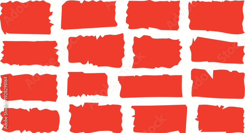 A collection of rough hand drawn red square and rectangular shapes on a clean white background