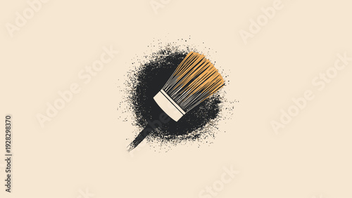 Simple flat design vector illustration of a paintbrush creating an artistic splatter effect, perfect for creative projects and art themes