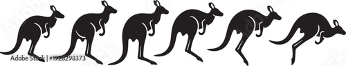 A sequence of kangaroo silhouettes in various stages of hopping motion