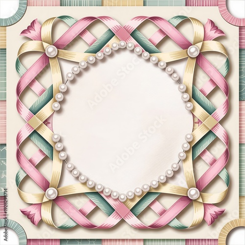 
 
Pastel Pink & Blue Ribbon Lattice Frame with Cute Bows, Pearls & Flowers – Sweet Girly Border for Baby Shower, Birthday Invitations & Feminine Designs