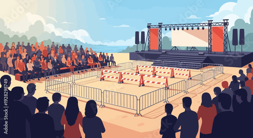 Crowd Watching Event on Outdoor Stage.