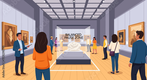 People Visiting Art Museum and Exhibition.