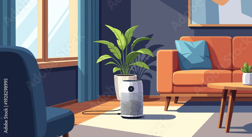 Modern Air Purifier in Living Room Setting.