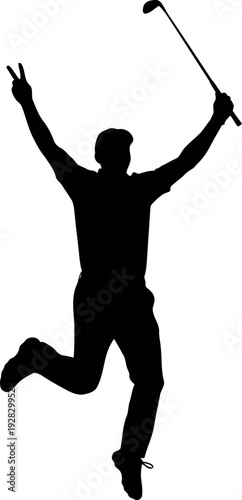 Golfer Celebrating Victory With Arms Raised And Golf Club