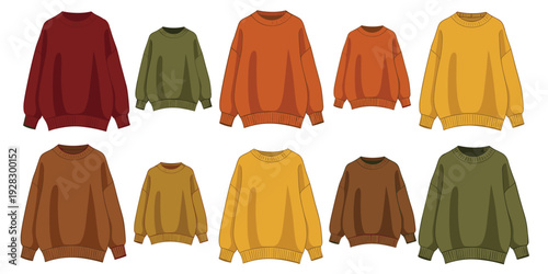 Sweatshirts in Assorted Fall Colors and Sizes for Casual Wear Isolated on white background