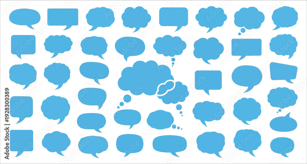 Fototapeta premium Blue Speech Bubbles Set Collection Communication Icons Vector Illustration