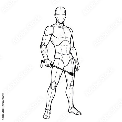 Ink sketch of man holding a riding crop tapping his leg.