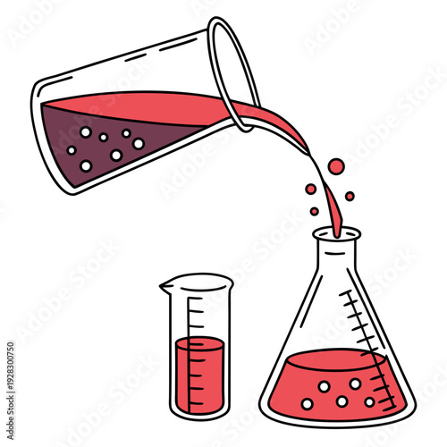 Of laboratory glassware with red liquid beaker flask