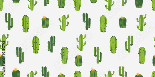 Cute Cactus Seamless Pattern with Desert Flowers on Neutral Background