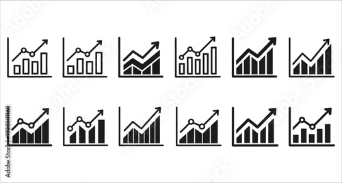Business Graph Icons Set with Upward Trends and Arrows Vector Illustration