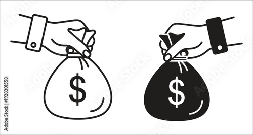 Money Bag Illustration with Dollar Sign - Hand Drawn Vector Graphics