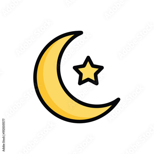 Crescent Moon and Star Icon Illustration