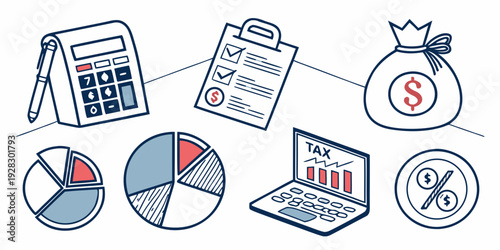 A diverse collection of icons representing various aspects of business and productivity. Vector