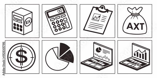 Icons representing various aspects of business and finance management. Vector