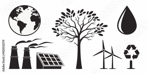 Illustration of environmental sustainability with various eco-friendly elements Vector