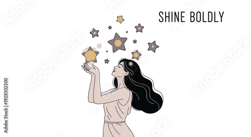 Woman shining stars, inspirational concept