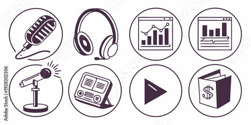 A collection of icons representing various multimedia and presentation elements Vector