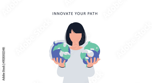 Woman holding globes icon